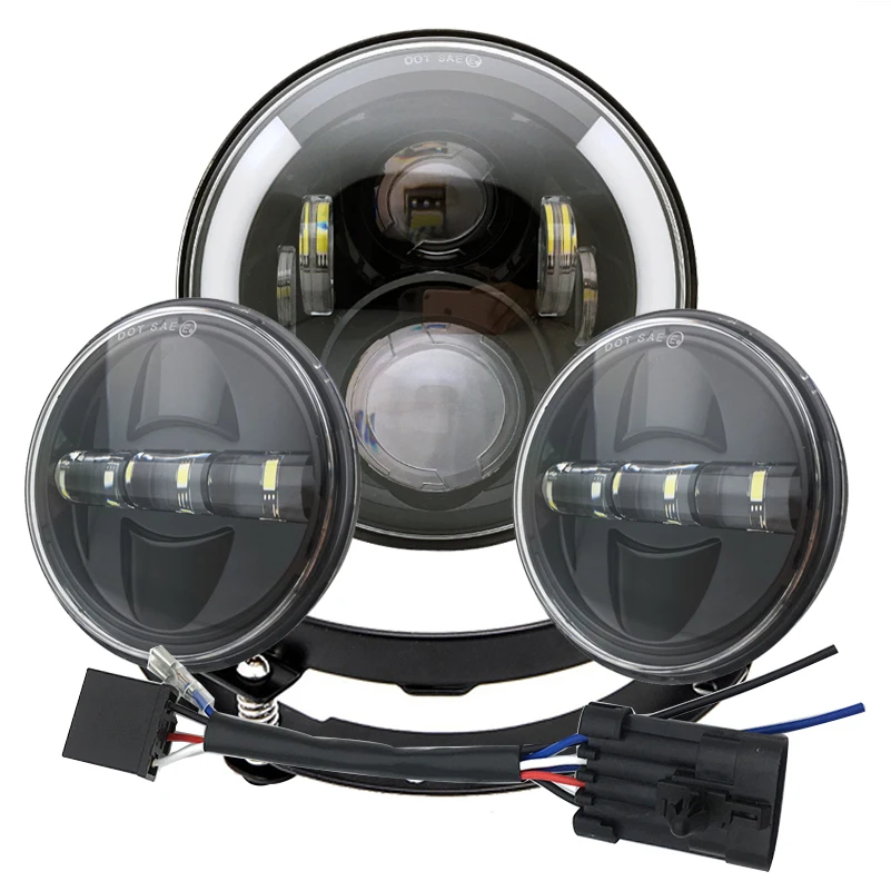 

Motorcycle 7" LED Headlight for bike with 4-1/2"4.5" LED Passing Lamps Fog Lights & 7"Bracket Mounting Ring.