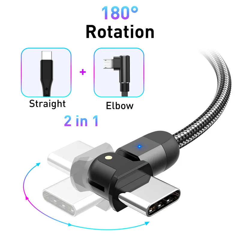 Кабель Gtwin USB Type C для быстрой зарядки Samsung S10 3A провод передачи данных Xiaomi Huawei 90 °