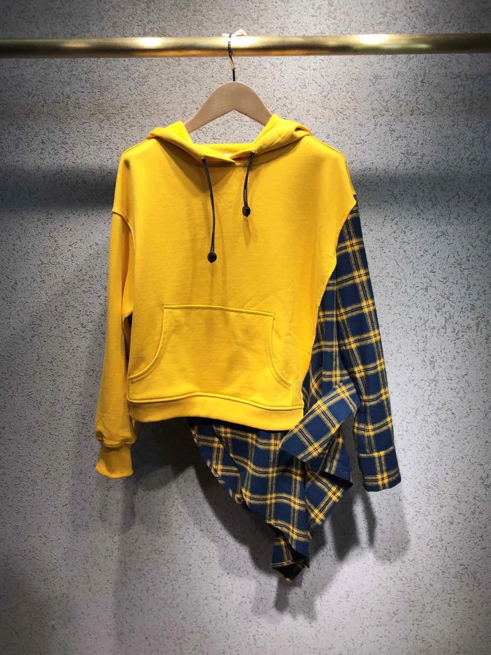 2019FW Осенние новые женские клетчатые Лоскутные толстовки женские повседневные ассиметричные пуловеры с капюшоном толстовки ddxgz3 10,12