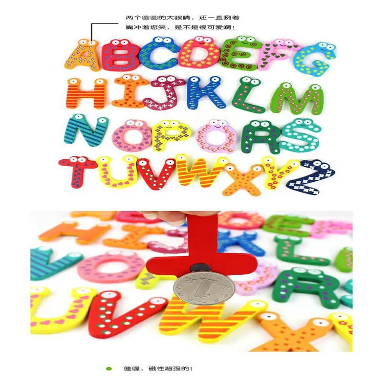 Деревянный магнит на холодильник 26 Алфавит интеллектуальная развивающая игрушка для детей магнитная игрушка для раннего развития