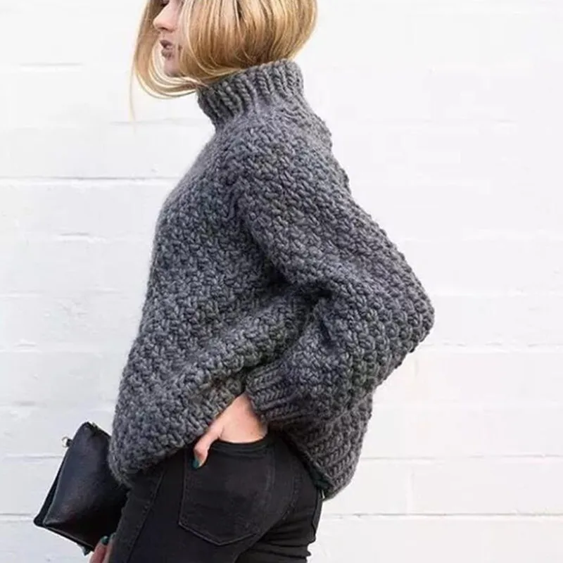 

2020 new loose winter clothing fashion turtleneck women's sweater thickening casual solid color hand-woven pullover sweater