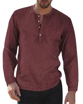 

2020 INCERUN Men's Shirts Long Sleeve Dress Henley Collar Shirts Plain Solid Loose Casual Shirts Hombre Camisa Autumn Tops