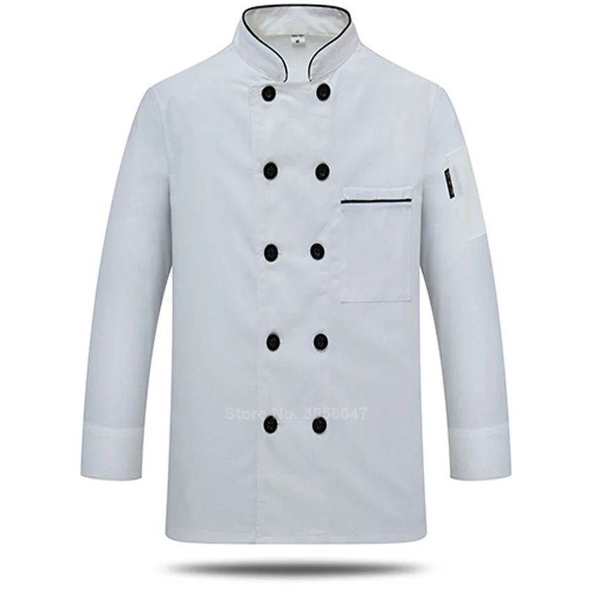 White full sleeve Печать логотипа куртка шеф-повара короткий и полный рукав шеф-повара мастер-официанта униформа кафе ресторан пекарня рубашка Топы Одежда - Цвет: White full sleeve