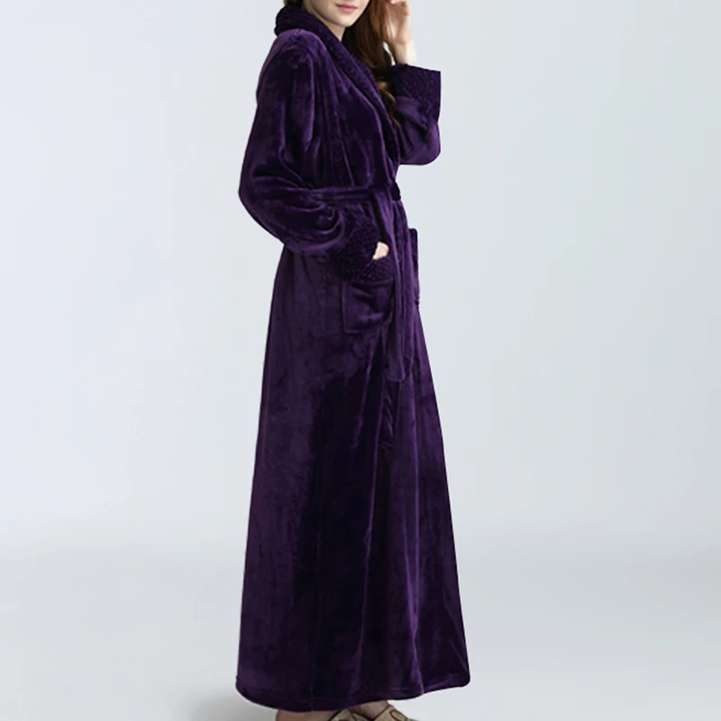 

2019 Autumn Winter Men Women's Warm Super Long Bath Robe Soft Flannel Fleece Dress Mens Kimono Bathrobe Dressing Gown Robes