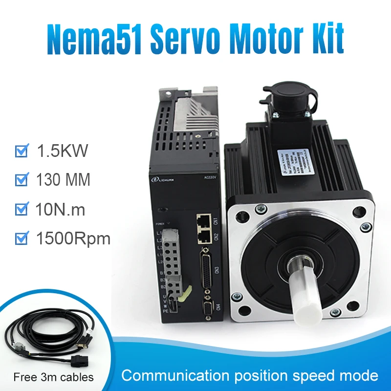 

Nema51 130mm frame 130ST-M10015 1.5KW 1500RPM 10N.M Ac Servo motor servo drive cnc kit with cables for cnc machines