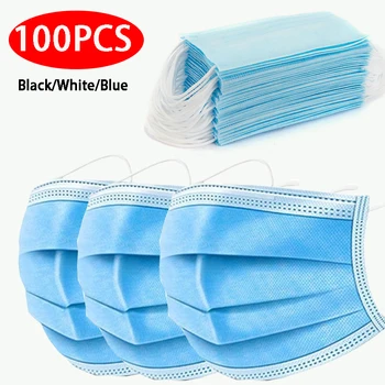 

100pcs Color Mask Mouth 3 layers Activated Non Woven Disposable Face Mask Anti Air Pollution PM2.5 Dust Protective Facial Shield