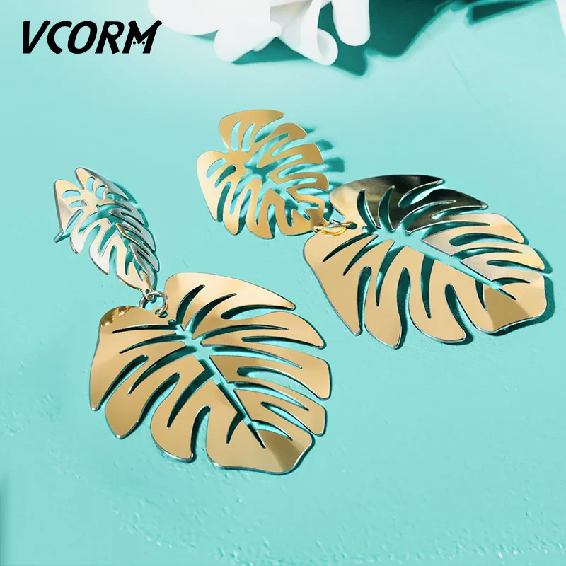 VCORM корейские классические длинные акриловые золотые Висячие серьги для женщин