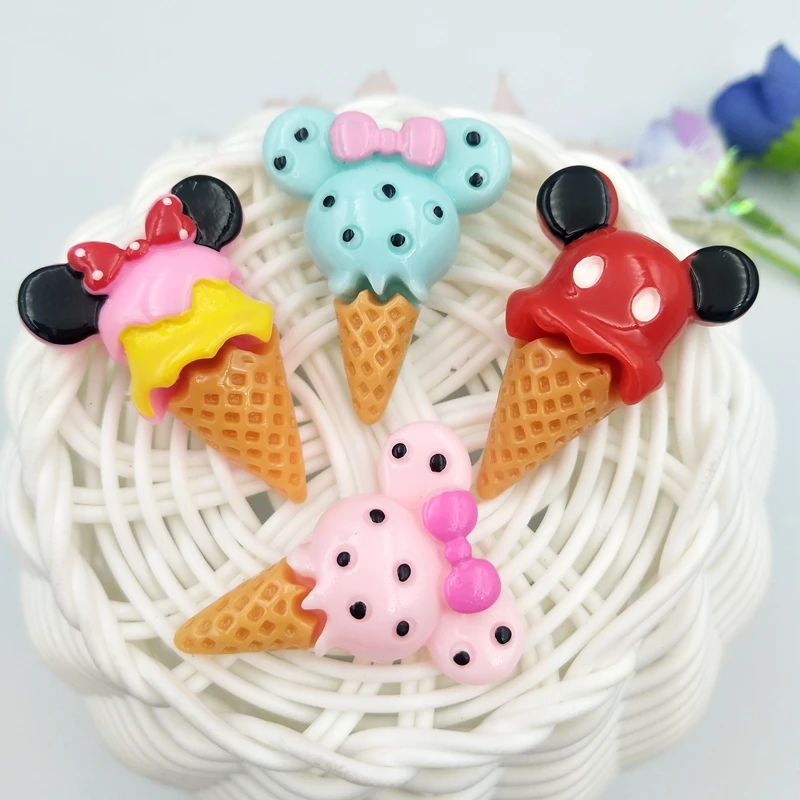 20pcs Mini Mickey Ice Cream Resin Flatback Cabochons Accessories For Hair Clothing Shoes Planar DIY Home Decoration | Дом и сад