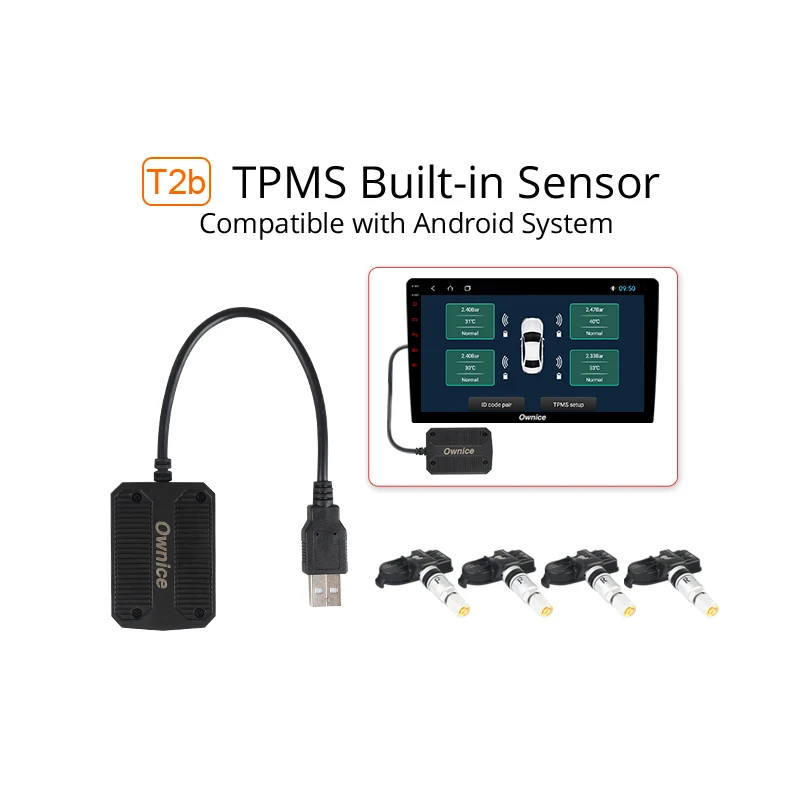 Ownice Android 8.1 USB TPMS Tire Pressure Monitoring Alarm with 4 External / internal Sensors for Car Radio Vehicles