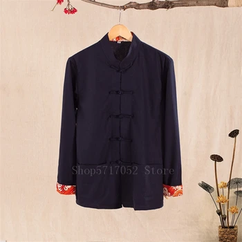 

Man Retro Traditional Chinese Tops Spring Casual Tang Suit Linen Cotton Mandarin Collar Kung Fu Suit Long Sleeve Coat Jaket
