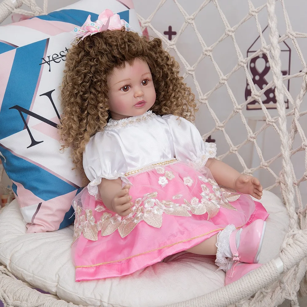 

60cm Big bebe Reborn Toddler Doll Toy Lifelike Vinyl Princess Baby With pink dress up Alive babies Girl Birthday Gift