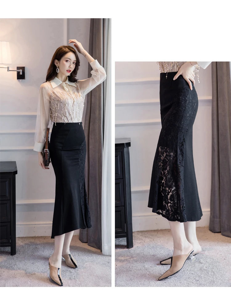 Faldas Mujer Moda, новинка, черные кружевные юбки на молнии, женская красная юбка с высокой талией, женская одежда, Falda Spodnica Jupe Femme