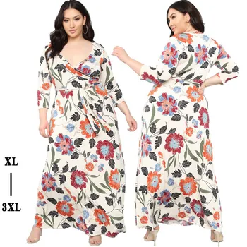 

Increase Size Dress, Maternity Dress, Printed Dress, V-neck, Skinny Slim Dress, Temperament