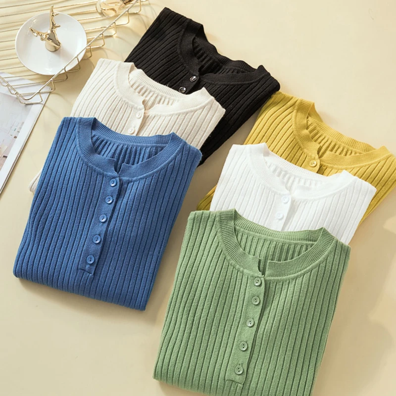 

2020 Button Sweater Women Basic Slim Knitted Pullover Women Sweaters Pullovers Jumper Autumn Winter Korean Style Women Sweater