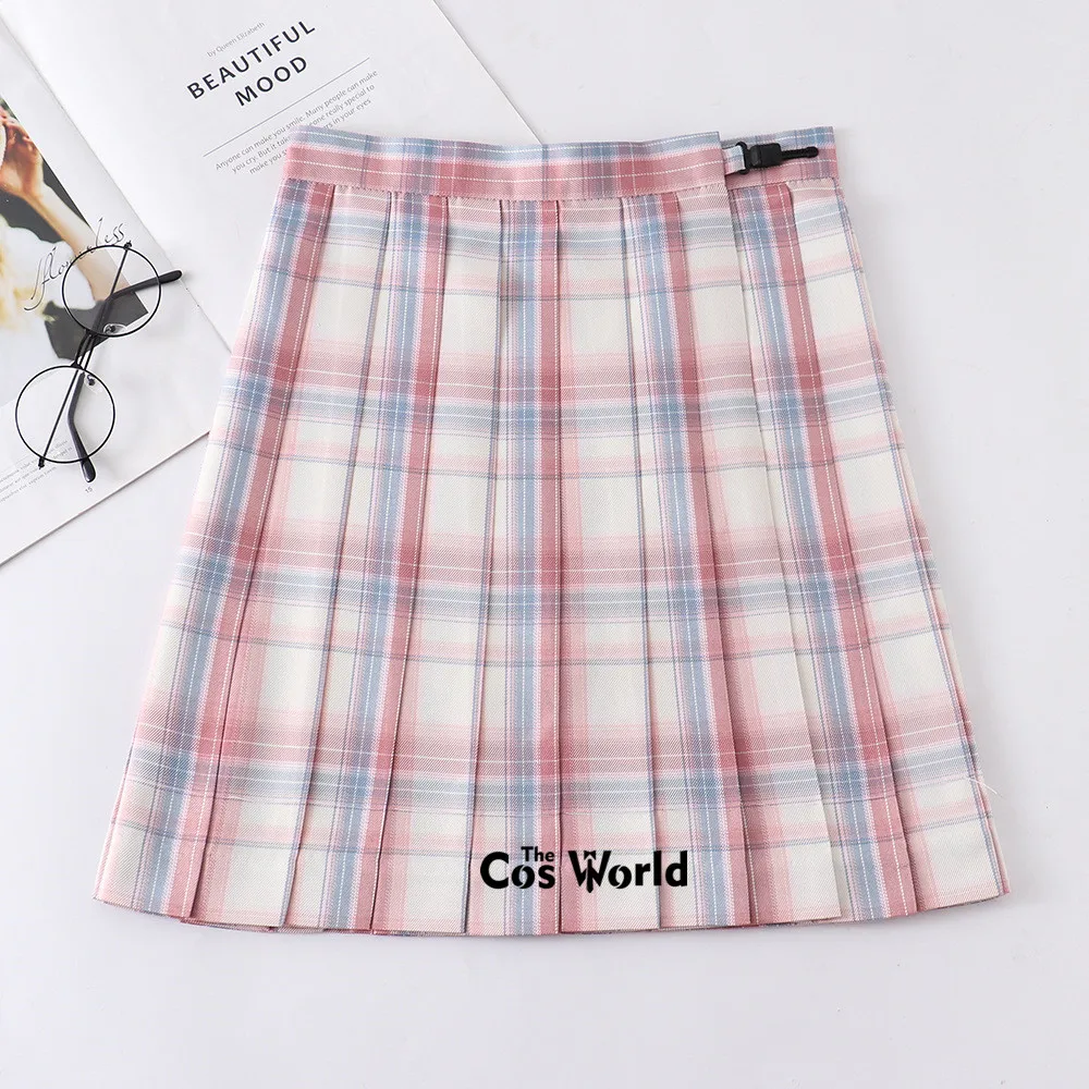 [White Peach Sake] Girl\'s Summer High Waist Pleated Plaid Skirts For JK School Uniform Students Cloths