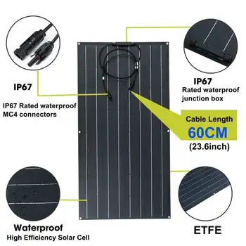 

70W ETFE Semi-Flexible Solar Panel Monocrystalline Solar Cell DIY Module With 4 Protective Corners Car Yacht RV Hiking Camping