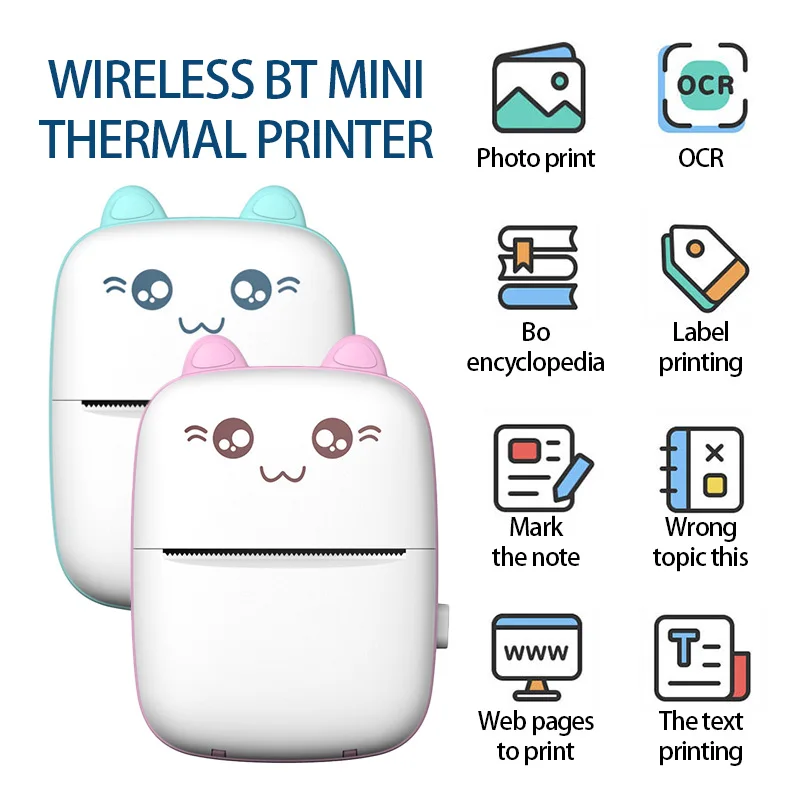 Портативный термопринтер BT 203 точек/дюйм печать фотоэтикеток неправильных