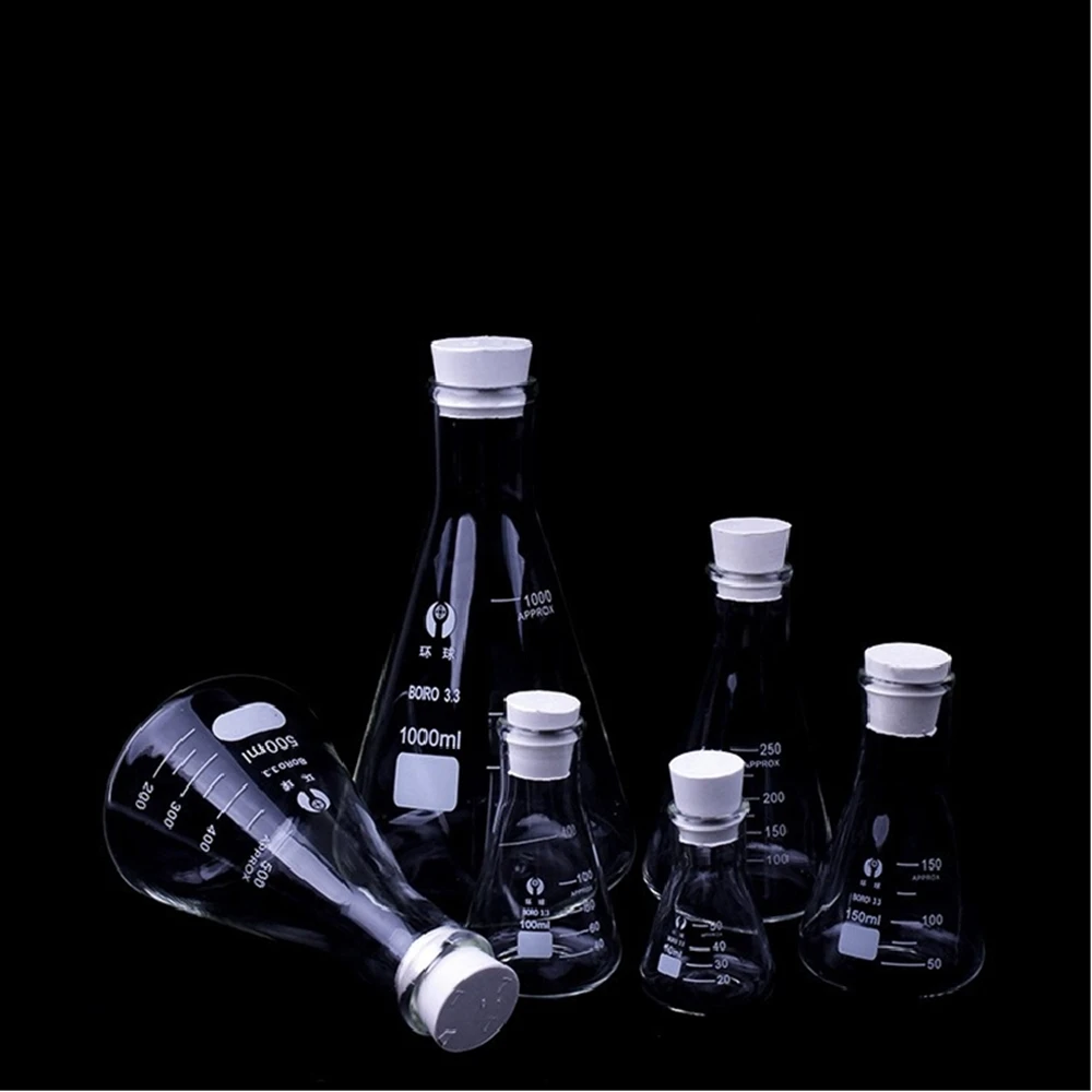 1 PC Erlenmeyer Borosilicate Glass Flask Narrow Neck Conical Triangular 50 Ml To 1000ml Laboratory Chemical Equipment