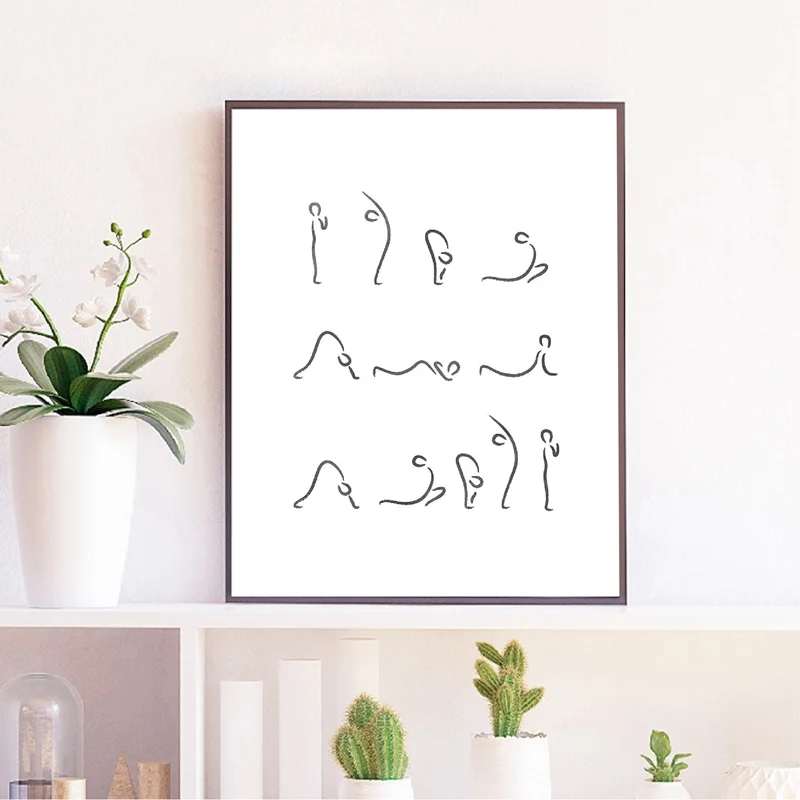 Prints Home Decor Wall Art Canvas Simple Painting Sun Salutation Posture Yoga Posture Modular For Living Room Frame Poster