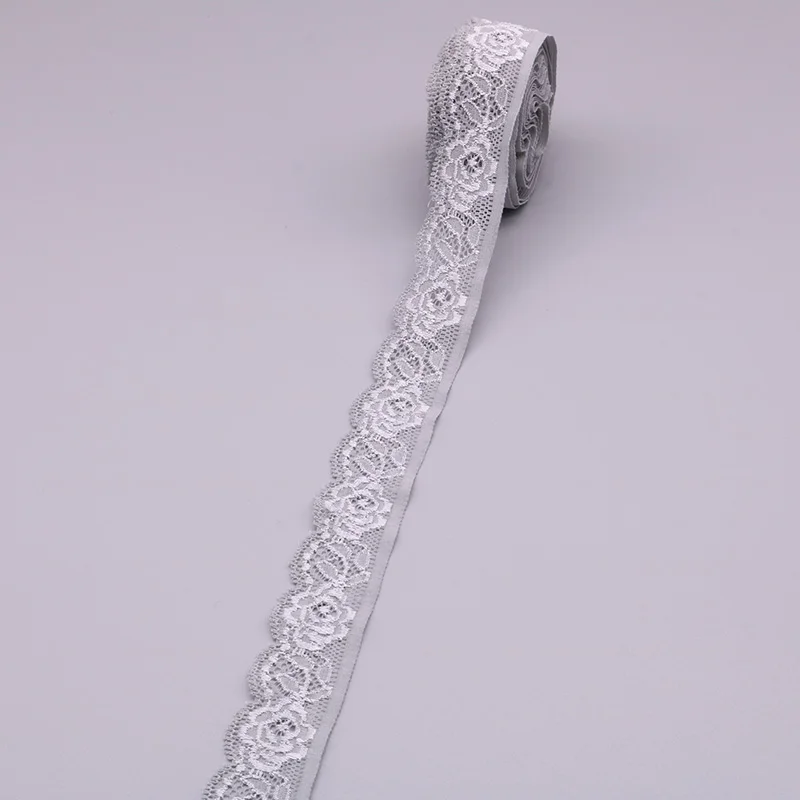 White Embroidered Elastic Lace Ribbon - 10 Yards of 25mm Trim for Sewing, Crafts, and Garment Accessories