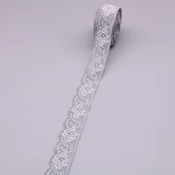 White Embroidered Elastic Lace Ribbon - 10 Yards of 25mm Trim for Sewing, Crafts, and Garment Accessories (Grey)