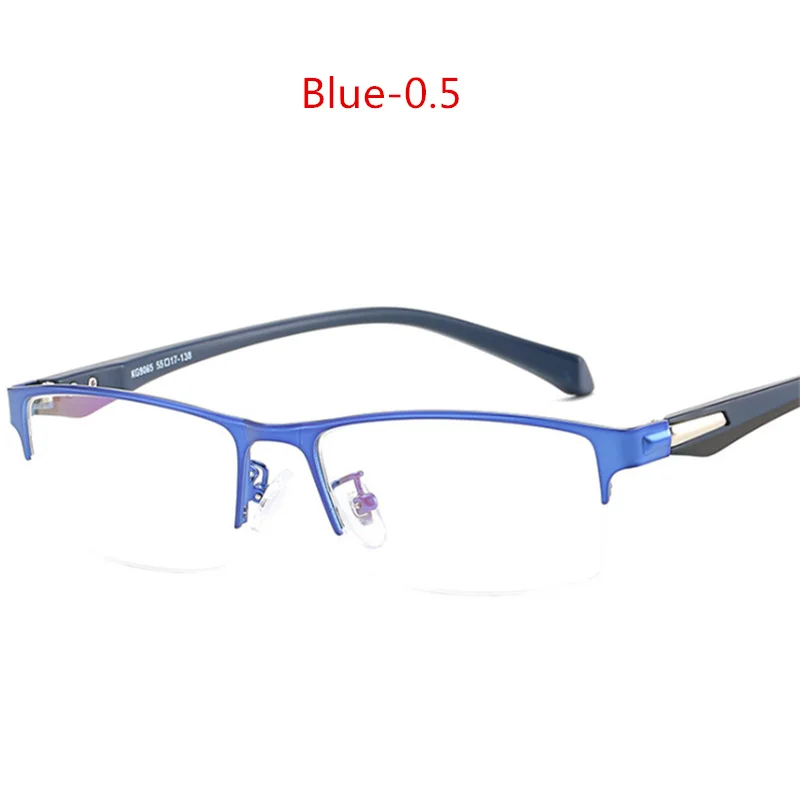 Студенческие очки для близорукости с градусом, для женщин и мужчин, металлическая полуоправа, близорукие очки-0,5-1,0-1,5-2,0-2,5-3,0-3,5-6,0 - Цвет оправы: BLUE-50
