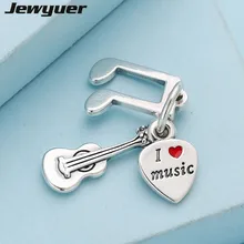 Серебряная Музыкальная подвеска с красной эмалью, подвески в виде сердца, 925 пробы, серебряная подвеска, браслет из бисера, ожерелье, сделай сам, хорошее ювелирное изделие DA123