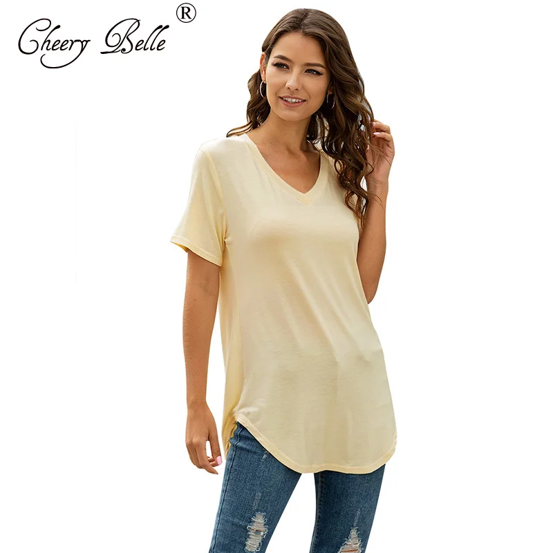 

Women T-shirt Fashion Feminino Shirt Summer Fashionable Deep V-Neck Cotton Short Sleeve Ladies New Sleeve