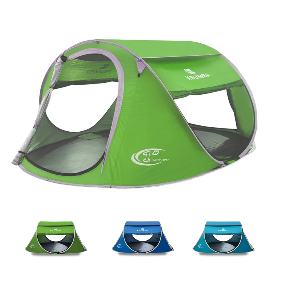KEUMER Pop Up Camping Hiking Beach Tent Automatic Setup Easy Foldable Beach Shelter with anti-UV Coating for 3-4 Person with Bag