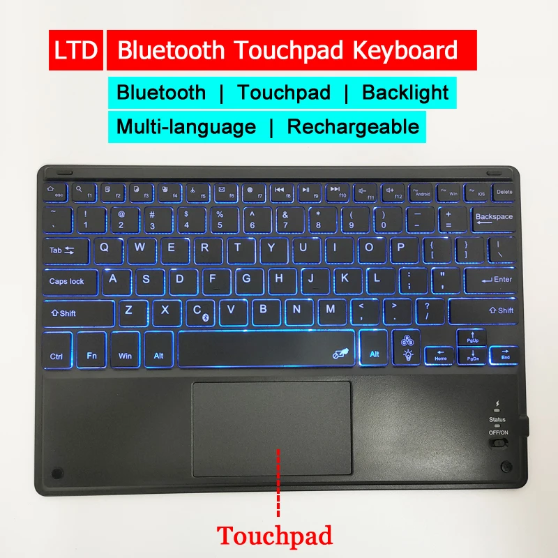 Bluetooth Беспроводной клавиатура светодиодный Подсветка Touchpad Русский Арабский