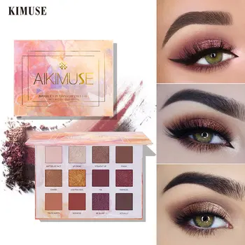 

KIMUSE 12 Colors Shimmer Eyeshadow Palette Glitter Shadows Palette Diamond Eye Makeup Waterproof Long-lasting Eyes Cosmetic