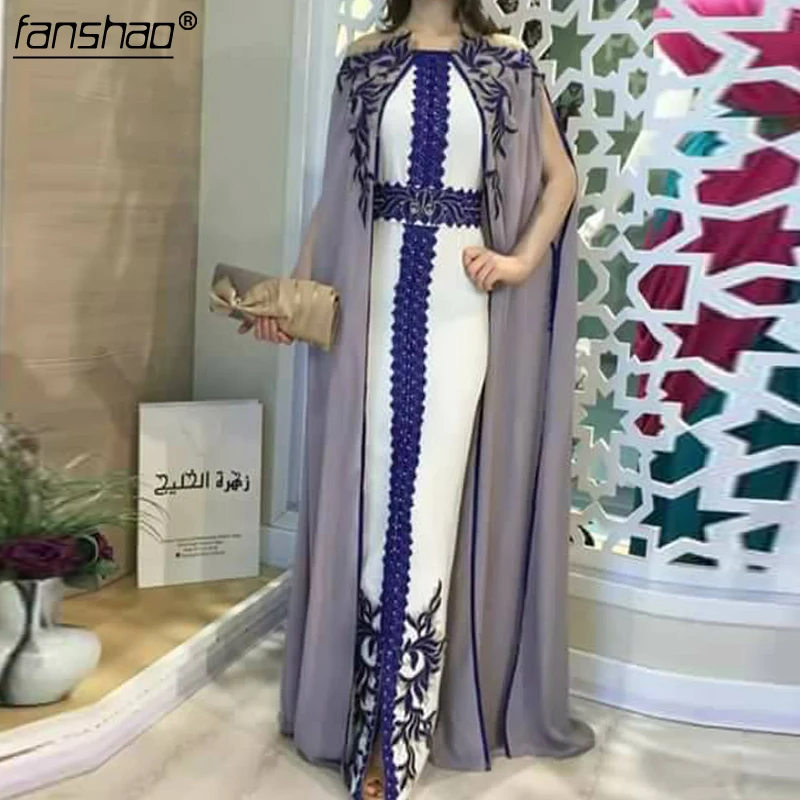 

Purple Muslim Evening Dress Chiffon Moroccan Kaftan Contrast color jacket Saudi Arabic Special Occasion Party Dress Custom