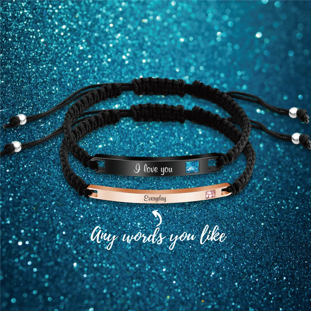 

PolishedPlus Custom Name Bracelet Rope Braided Bangle Staniless Steel Couples Adjustable Bracelet Men and Women