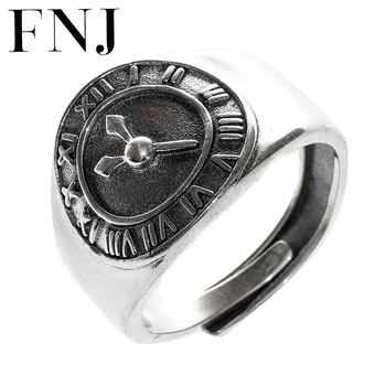 

FNJ 925 Silver Ring Clock Adjustable Size 100% Original Real S925 Solid Silver Rings for Women Jewelry Fine