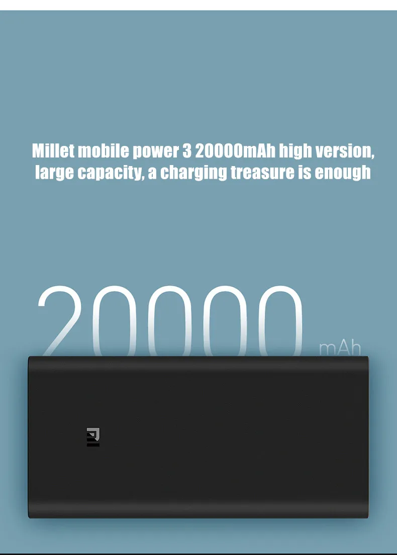 xiaomi mobile power 3 высокая версия 20000mAh power bank QC3.0 портативное зарядное устройство 2 батарея для usb-порта внешний mi power Bank
