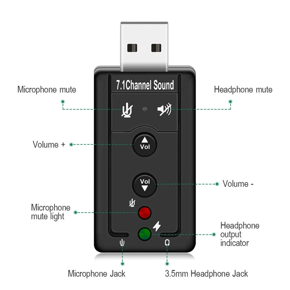 7,1 Внешняя USB звуковая карта USB к разъему 3,5 мм Наушники Цифровой микрофонный аудио, адаптер Звуковая карта для Mac