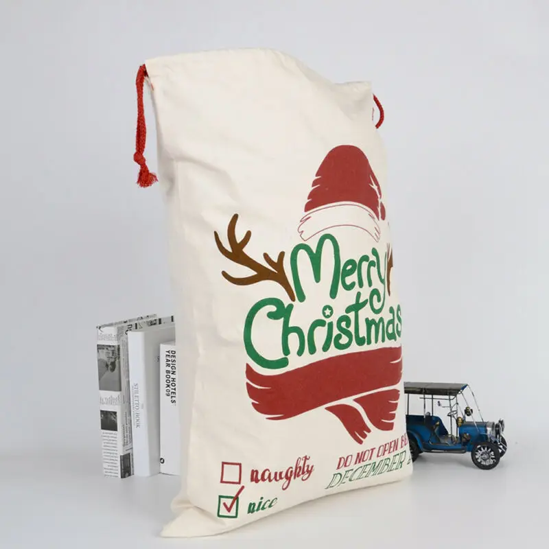 Новинка, рождественские подарочные сумки, разные стили, с принтом, Хлопковая Сумка на шнурке, рождественские Санта-Клауса, сумки для хранения конфет