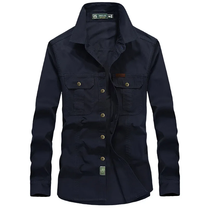 Plus Size 5XL 6XL Spring Autumn Men's Solid Cargo Cotton Tactical Military Shirts Long Sleeve Army Loose Work Cargo Shirts Man