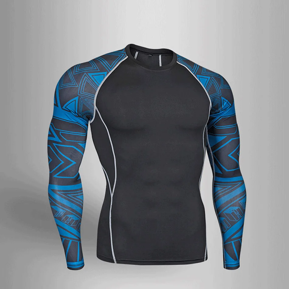 T-Shirt Мужские компрессионные колготки, леггинсы, мужской спортивный костюм, беговые костюмы, Спортивная футболка для тренировок, ММА, Рашгард, Мужская компрессионная одежда 4XL - Цвет: T-Shirt