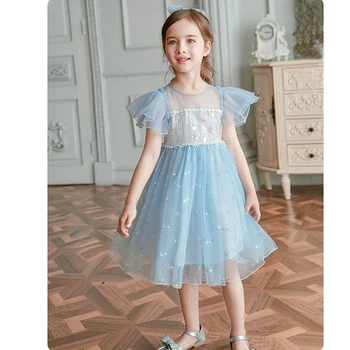 

Toddler Baby Girl Summer Flutter Sleever Dress 2020 Fairy Little Princess Tutu Dress Girl Kids Fluffy Clothes Blue Elegant Party