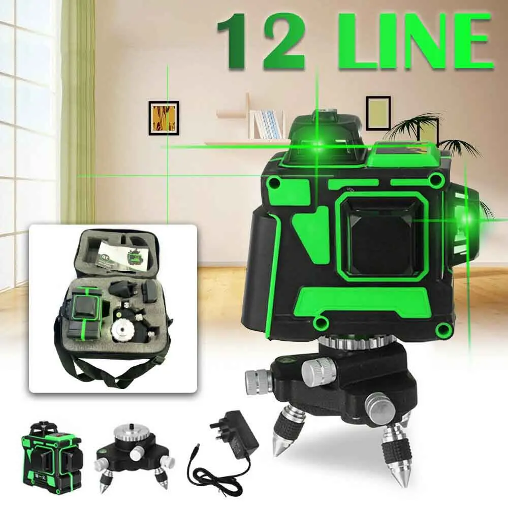 

360Â° Rotary 3D Green Laser Level 12 Lines Self Leveling Cross Measure Tool