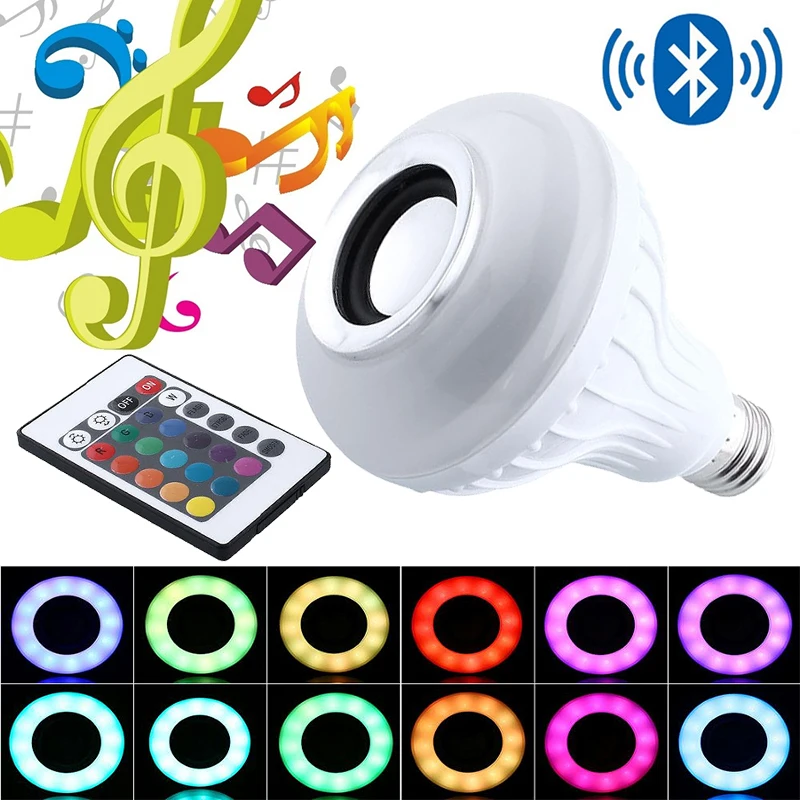 

E27 Bluetooth Mini Audio Speaker RGB Color Light Warm White Bulb Music Lamp.