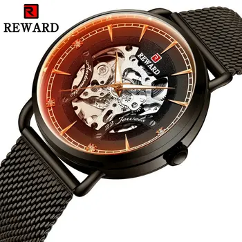 

REWARD Automatic Mechanical Watch Men Top Brand Luxury Skeleton Wristwatch Stainless Steel Strap Color Bright Glass Male reloj