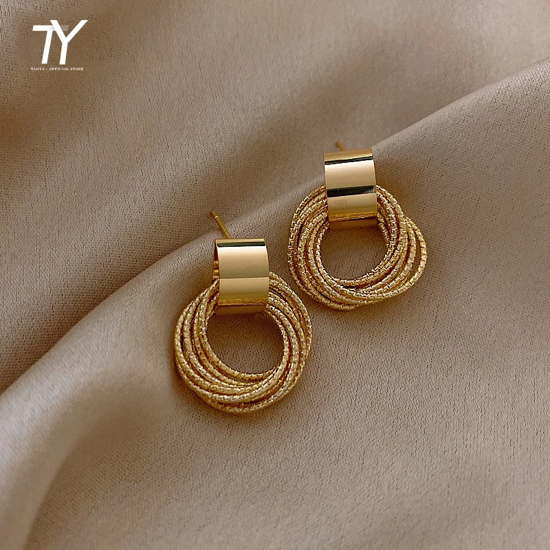 Pendant Earrings Circle New Jewelry Metallic Gold Wedding-Party Small Retro Fashion Woman