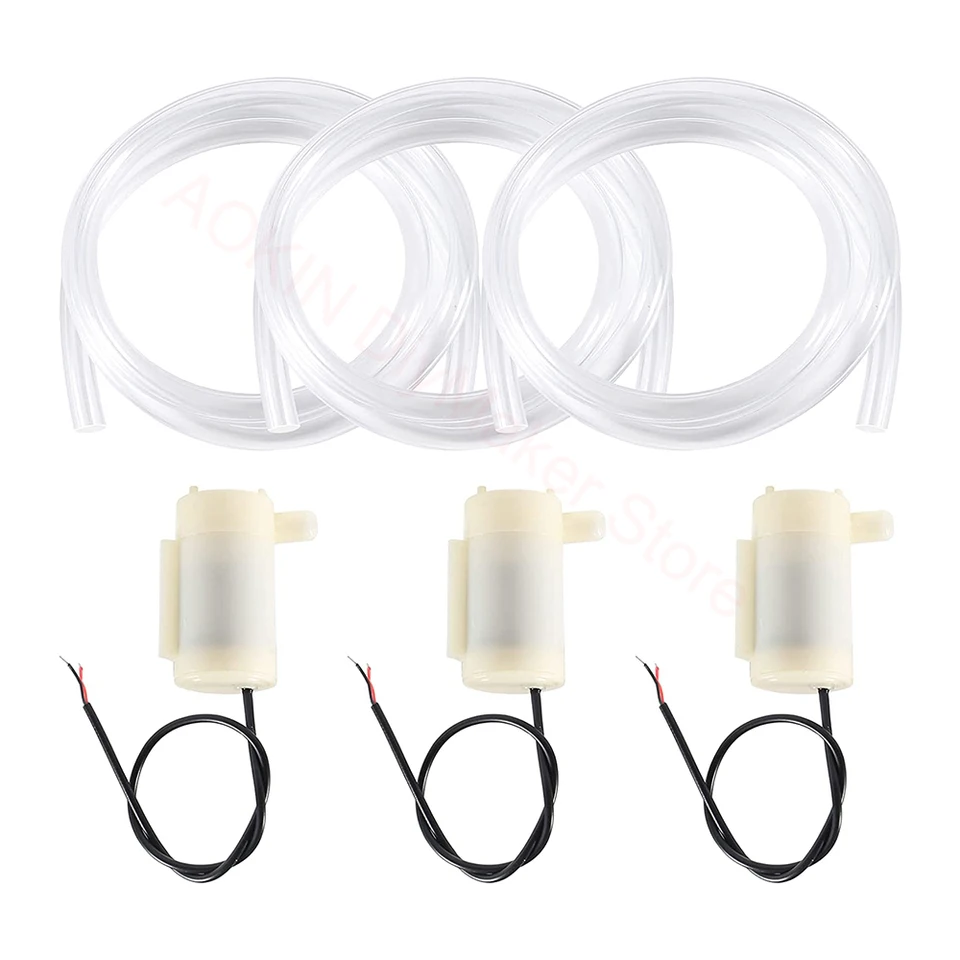 RUNCCI-YUN 3 stuks dc 3 V 5 V mini-dompelpomp motorpomp, microfoon, dc mini- waterpomp, borstelloos 3 m, transparante slang voor aquarium, tuin, planten, bloem