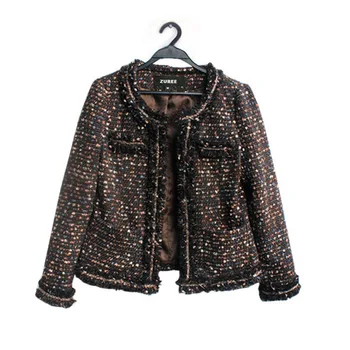 

Dress Coarse Tweed Woolen Small Real Loose Coat Woman Round Neck Self-cultivation