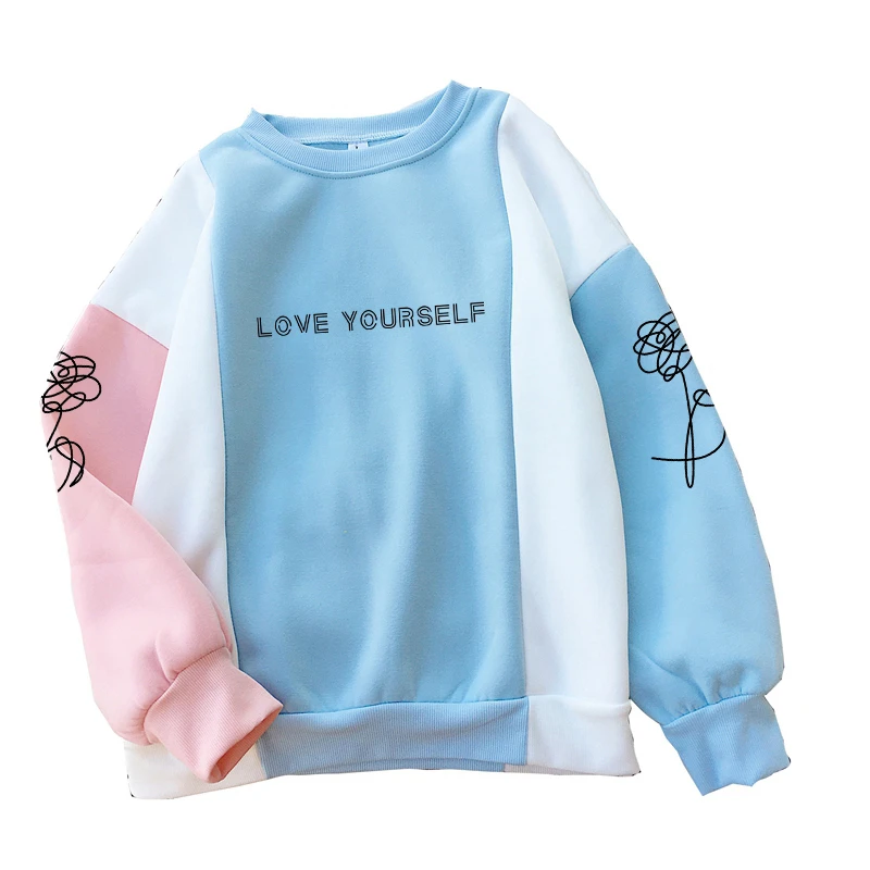 秋春フリースパーカー女性韓国kpop Bangtanボーイズ愛自分花柄カジュアルストリートスペル色スウェット Hoodies Sweatshirts Aliexpress