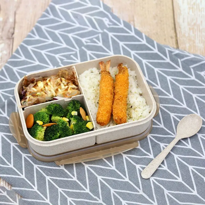 Пшеничная соломенная коробка для обеда с ложкой Bento box креативный квадратный чехол для конфет посуда