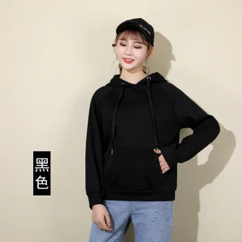 

2019 new pure cotton hooded sweater women casual long-sleeved pullover gray
