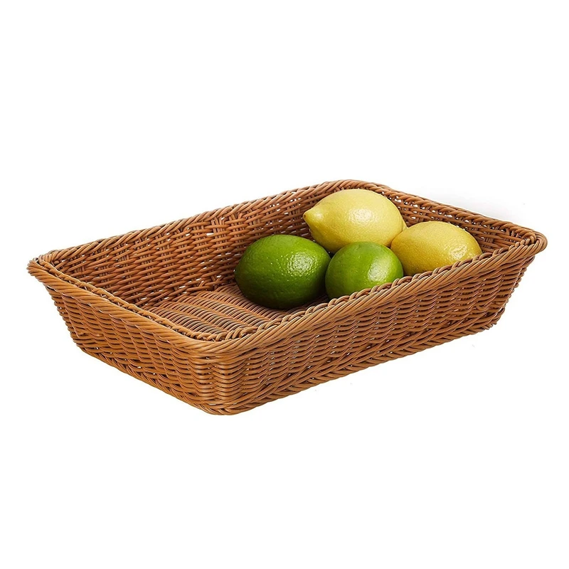 NHBR-15.7 inch Simulation Vine Bread Basket,Woven Tabletop Food Fruit Vegetables Serving Basket, Restaurant Serving,Brown(3 PAC